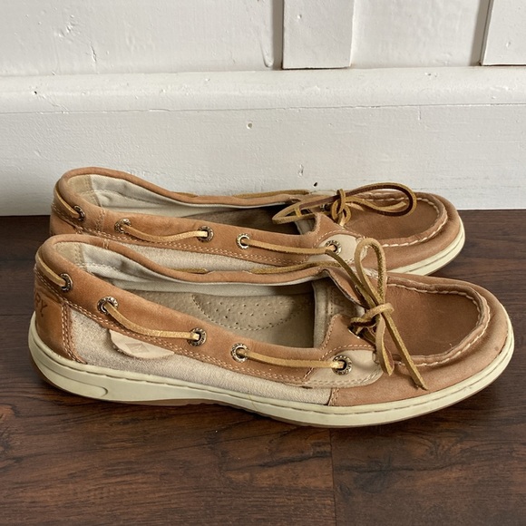 Sperry Women's Angelfish Boat Shoe Oat Color Gold Shimmer Leather Laces Size 7 - Picture 5 of 12